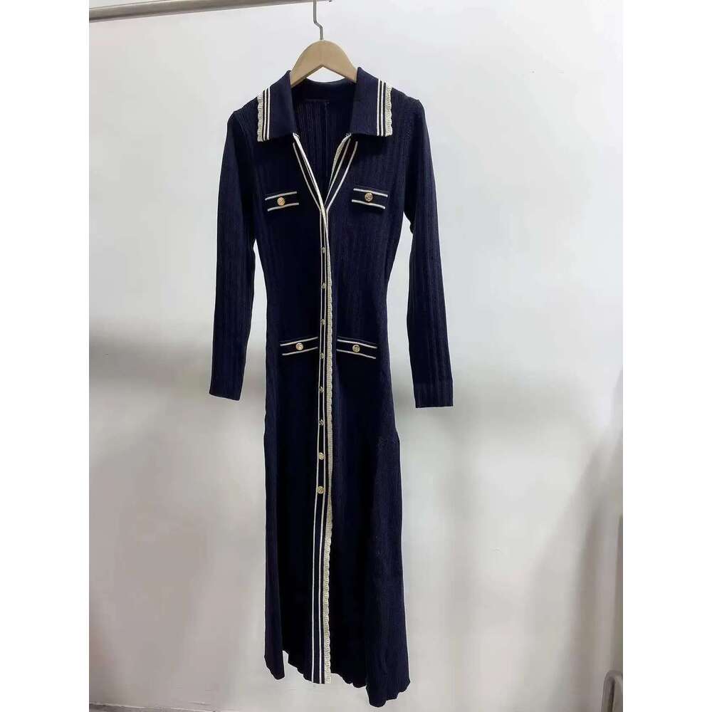 summer women's knitted V-neck long-sleeved French brand elegant party dress women