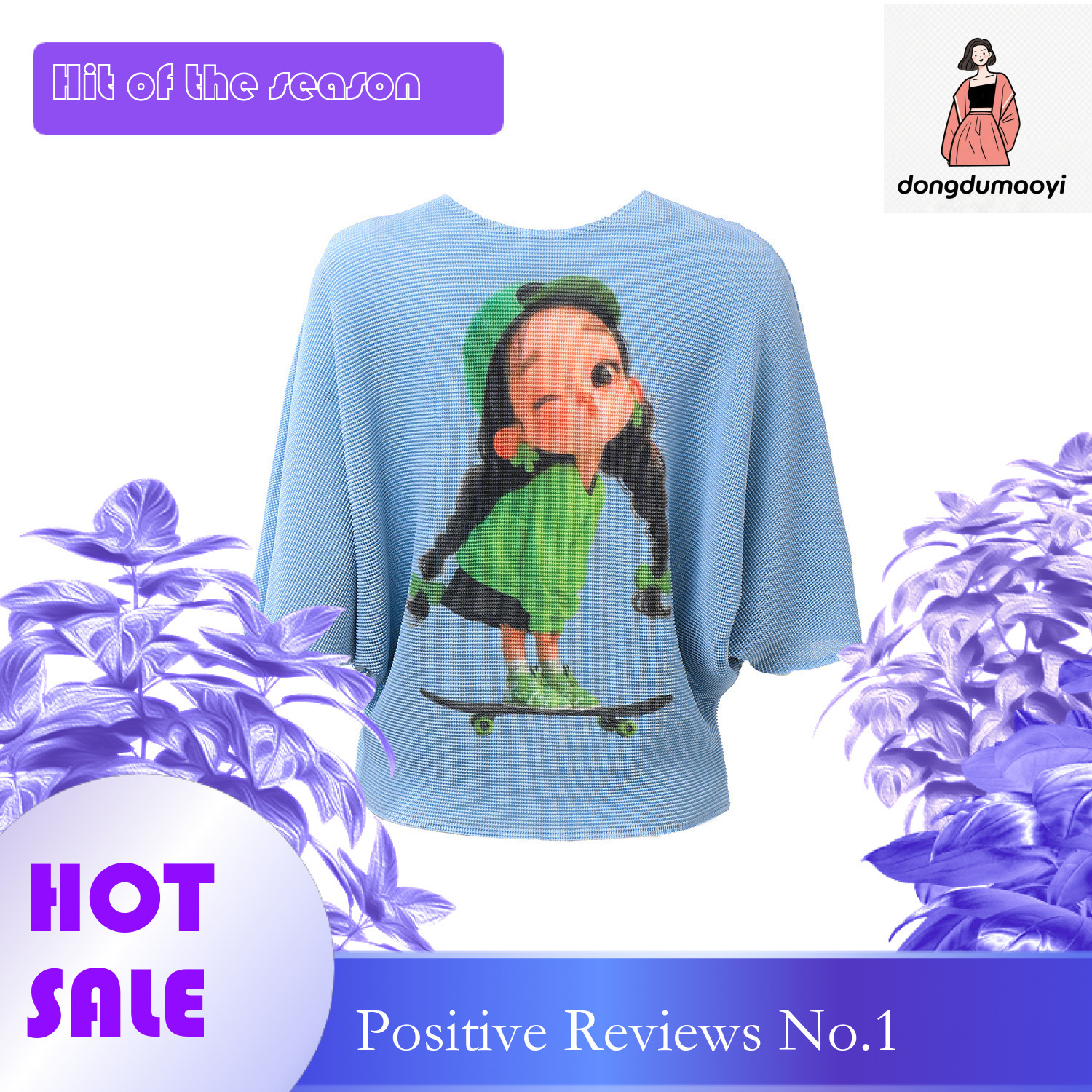 dongdumaoyi Miyake Summer Fashion New Short Sleeve 2024 Fashionable Age Reducing Little Girl Printed Top Versatile Look Thin T-shirt