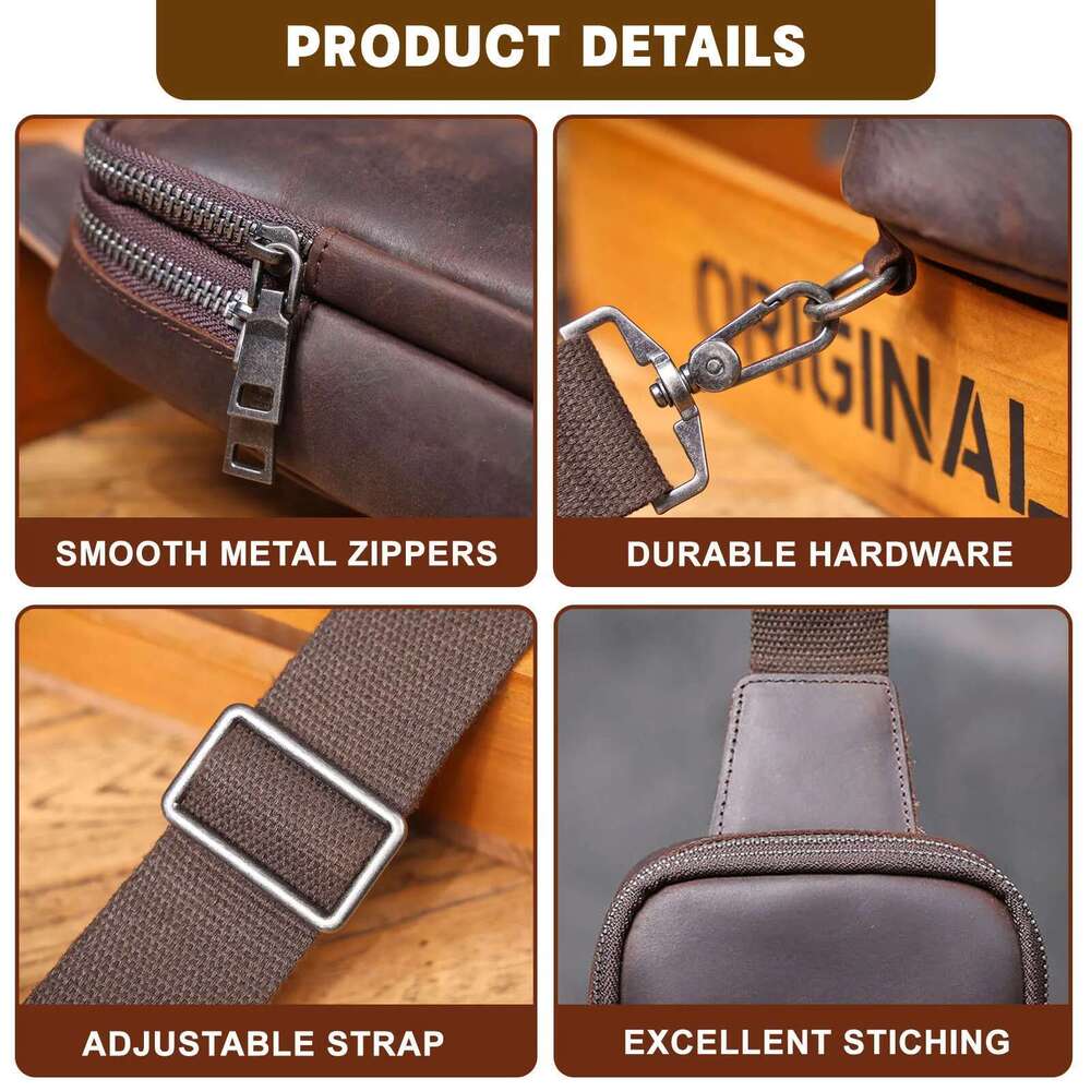 Premium Genuine Chest For men Vintage Full Grain Leather Crossbody Shoulder Sling Bag Daypack Large Capacity