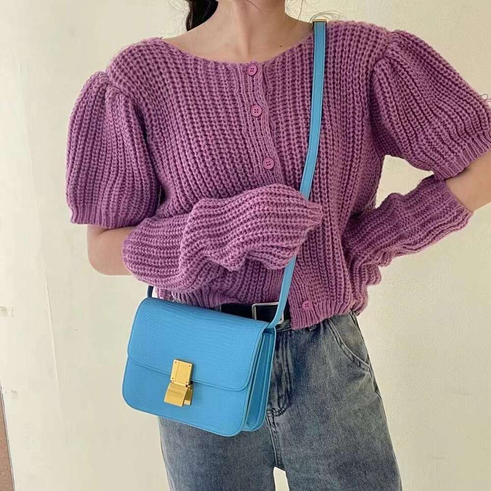 2024 New Genuine Leather Women's Lizard Pattern Tofu Simple And Fashionable Diagonal Cross Solid Color Texture Single Shoulder Underarm Bag