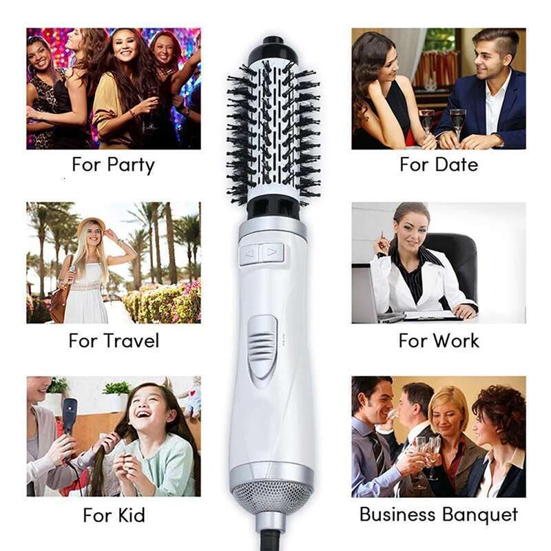 Three-in-one rotary electric straightener, curling iron, dryer, hot air comb, negative ion hair brush