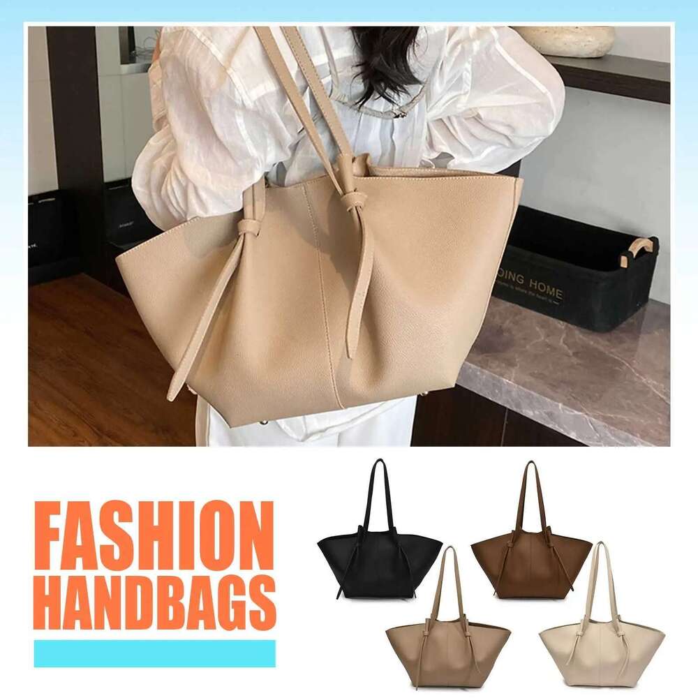 Women Fashion Shoulder Large Capacity PU Leather Casual Handbag Solid Color Simple Tote Purse Female Shopping Bag