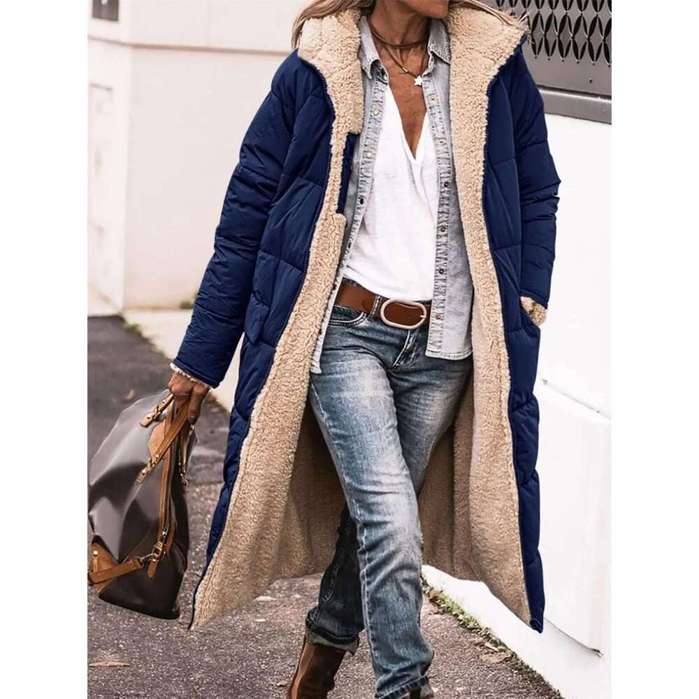 Winter Hooded Quilted Jacket For Women Solid Reversible Sleeve Thick Coat Warm Fashion Long Outerwear Casual Puffer Coats Designer