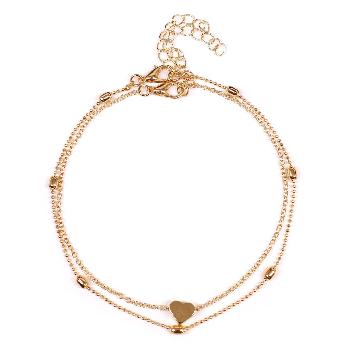 Hot selling round bead simple love women's double-layer peach heart chain, beach foot decoration