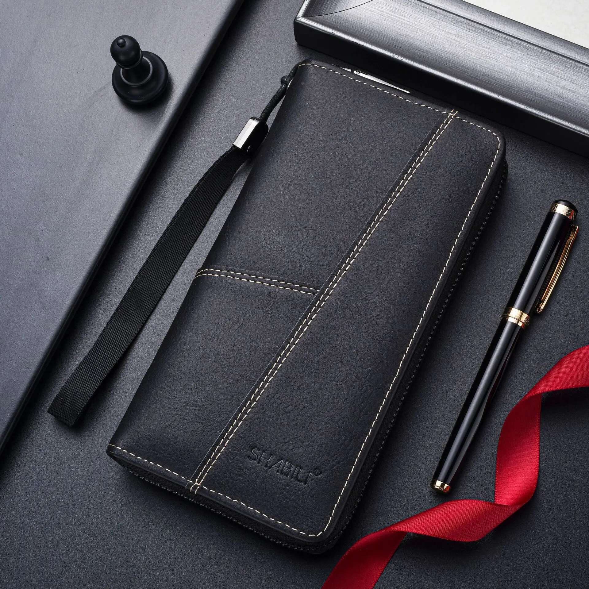 Men's Long Leather Wallet - Slim Zipper Design with High Capacity, Coin Pocket & Card Holder (Casual Money Bag)