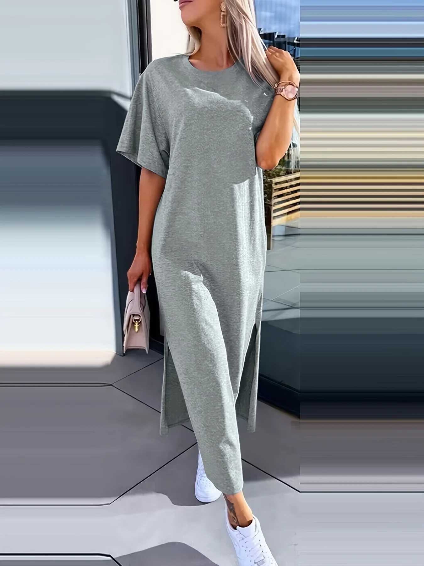 SummerLoose and comfortable long dress with T-shirt dress womens summer clashing dressesXJ250514