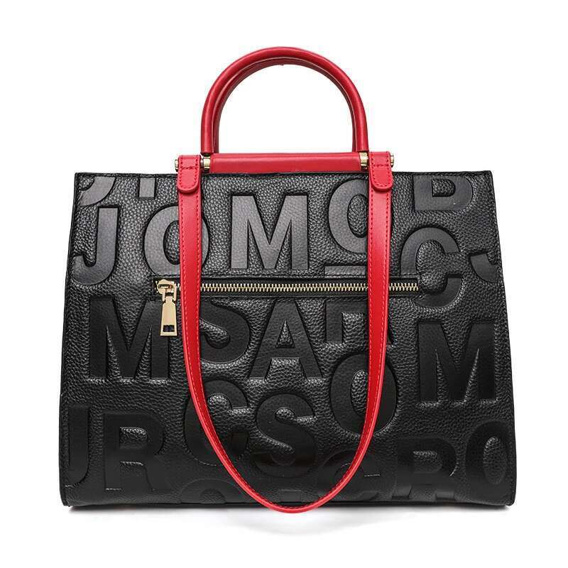 Aidrani Trendy Letter Pattern Contrasting Color Women's Handbag With Large Capacity Made Of High-Quality Cowhide