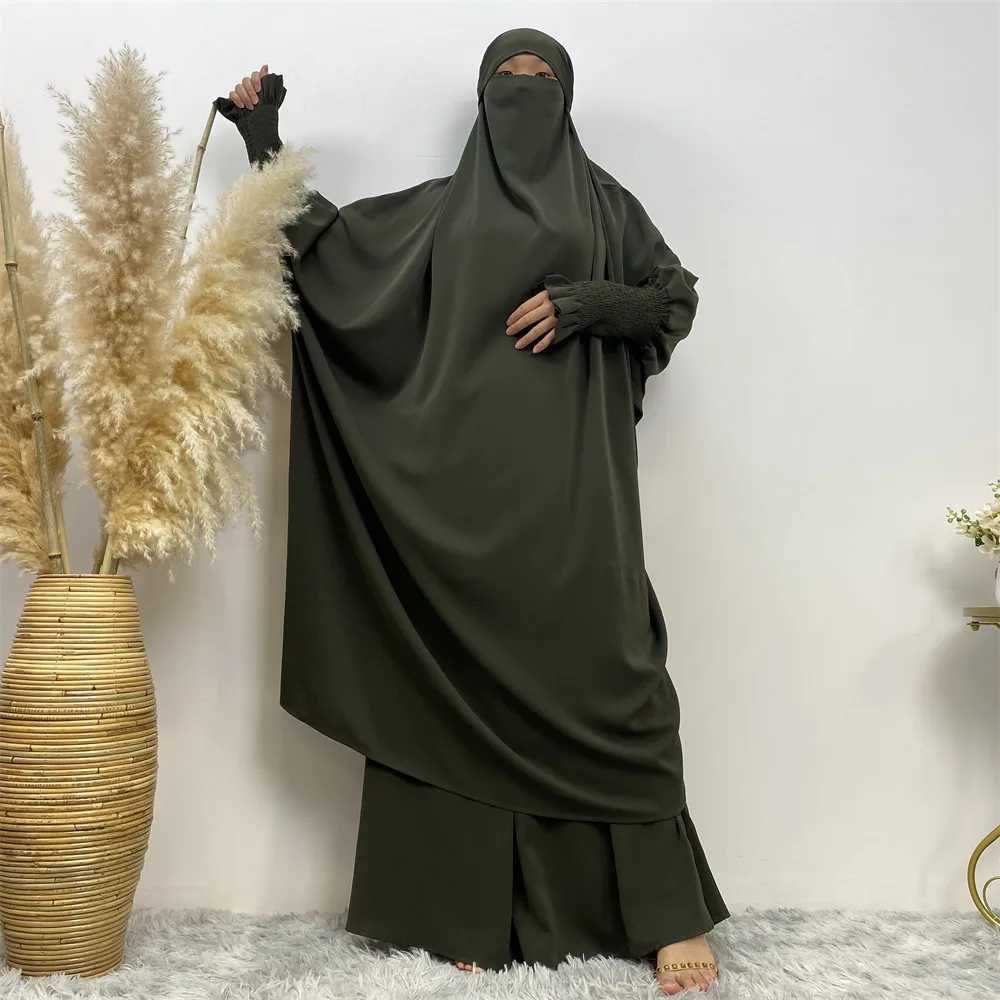 Muslim Women Fashion Set Two-piece robe Long slve Islamic Clothing Dubai Saudi Turkey solid color elegant dress X250514