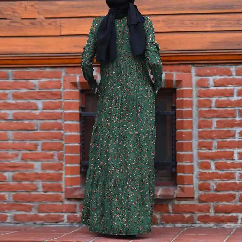 Elegant Muslim Womens Print Maxi Dress Dubai Abaya Turkey Long Slve Robe Arab Kaftan Islam Femme Musulman Malaysia Dresses X250514