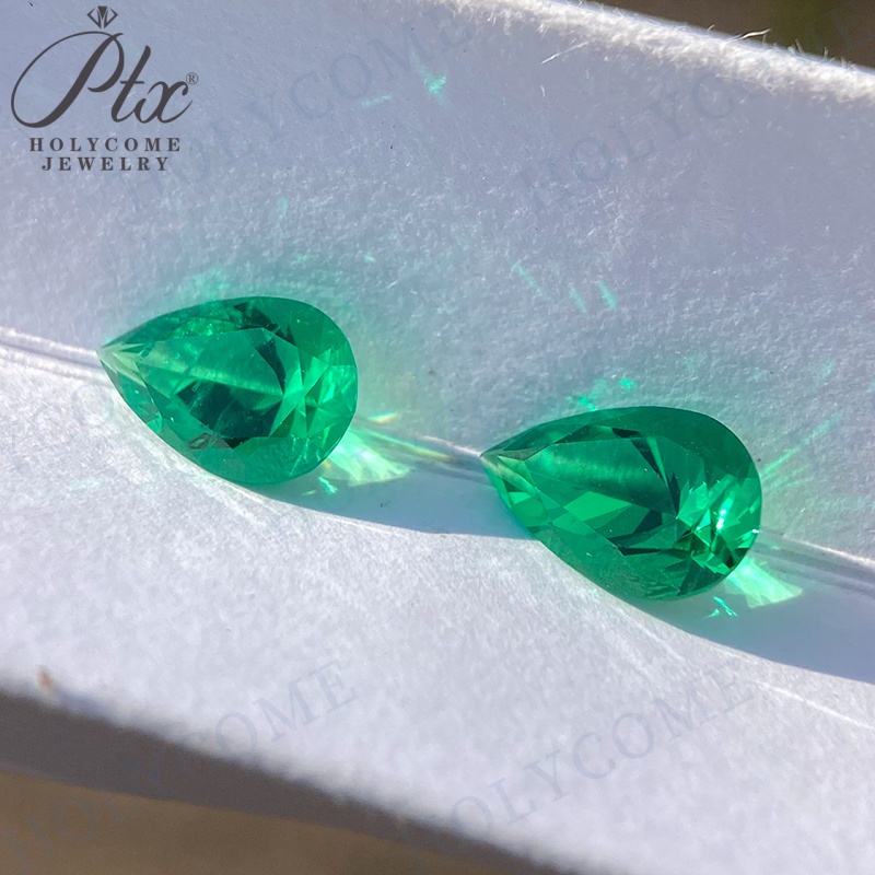 Cheap Carat Price Synthetic Colombian Lab Grown Emerald Hydrothermal Colombia Green Pear Cut Gems Lab Created Emeralds for Sale