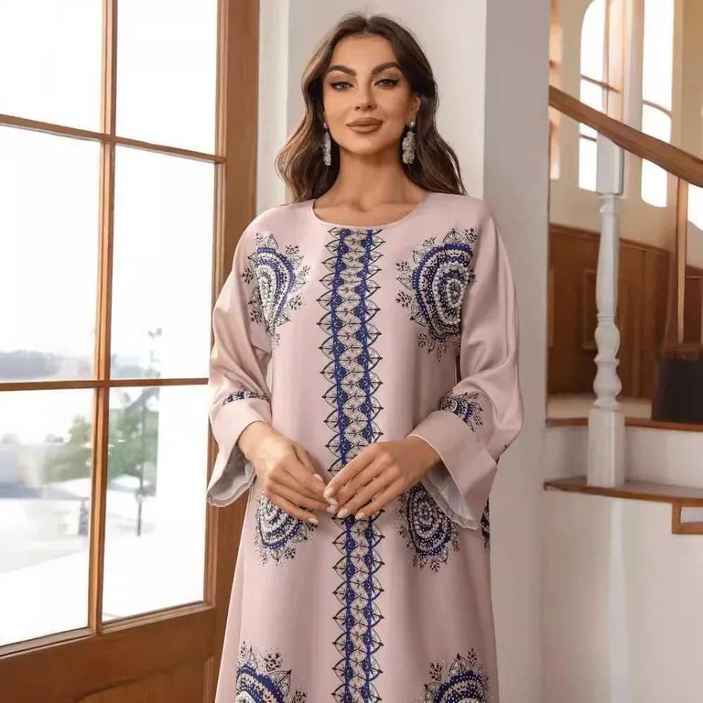 Eid Muslim Party Dress for Women Ramadan Abaya Long Dress Beading Print Morocco Kaftan Vestidos Largos Dubai Robe Jalabiya 2025 X250514