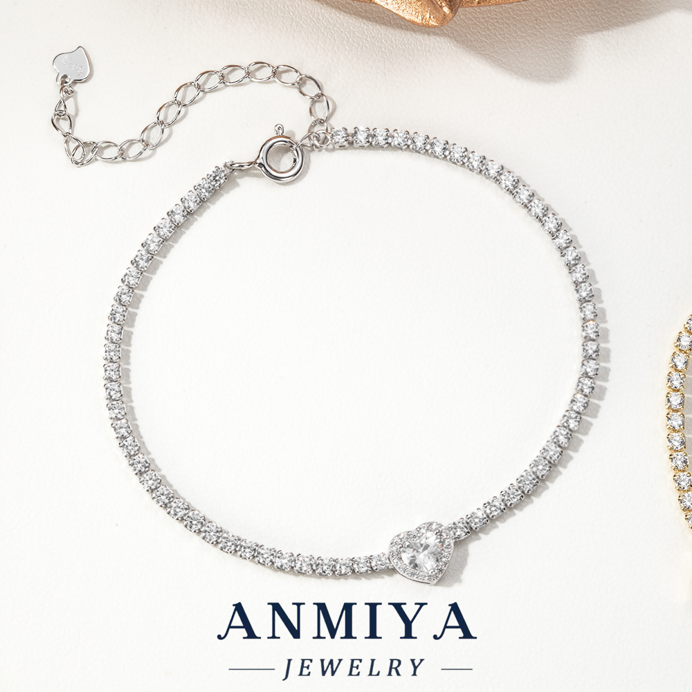 Romantic S925 Silver Jewelry Heart Tennis Chain Bracelet, Dainty Heart Jewelry for Gifts