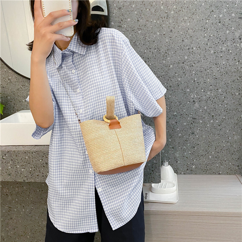 Free Delivery Designer Bag 2025 Trend Crossbody Bucket Small Fresh Hand Student Sen Series Beach Grass Woven Bag Female Luxury Bag