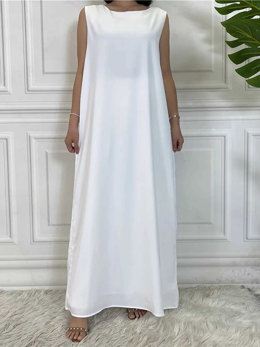 Muslim Middle East fashion womens slveless dress Dubai Arab pure color simple wind long dress Islamic casual womens clothing X250514