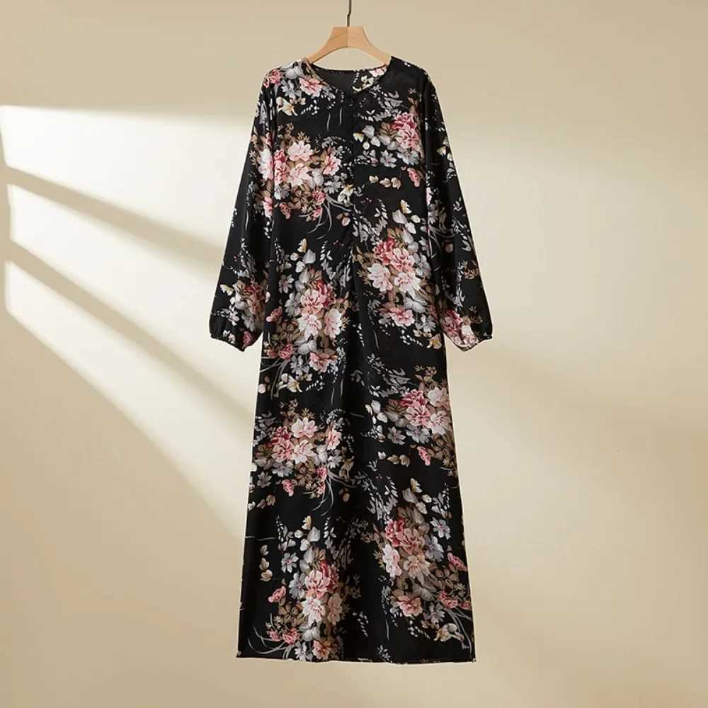Modest Dress Muslim Ramadan Maxi Dresses Full Slve Casual Printed Floral Casual Robe Prayer Dress Women Abayas X250514