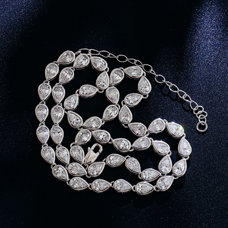 Custom Gra Jewelry 925 Sterling Silver Vvs Tennis Link Ice Out DEF VVS Pear Cut Moissanite Diamond Necklace Chain for Women Men