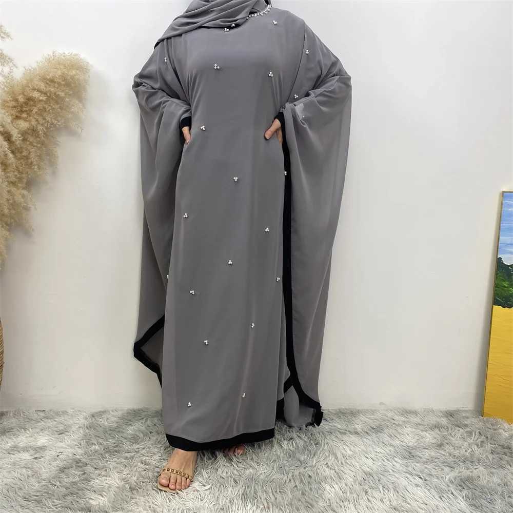 Middle Eastern Muslim women fashion elegant chiffon dress Dubai Turkey Loose Muslim robe Bat slve robe X250514