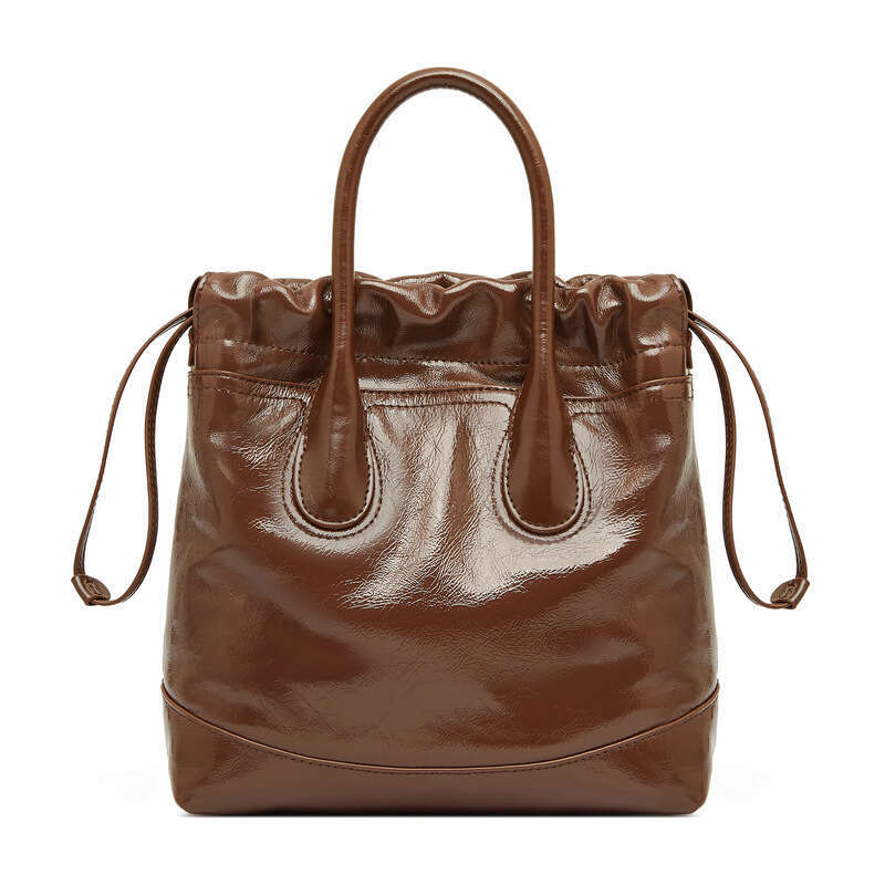 Song's Niche Top Layer Cowhide Drawstring Handbag, Single Shoulder Crossbody Bucket Pleated Bag, Genuine Leather Women's Bag