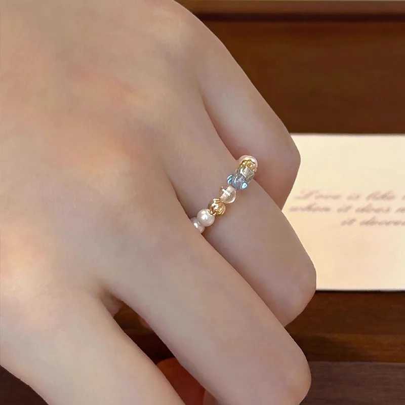 PANJBJ 925 Sterling Silve Multicolour Bead Ring for Women Pearl Elastic Sweet Romantic Design Jewelry Gift DropshippingXJ250514