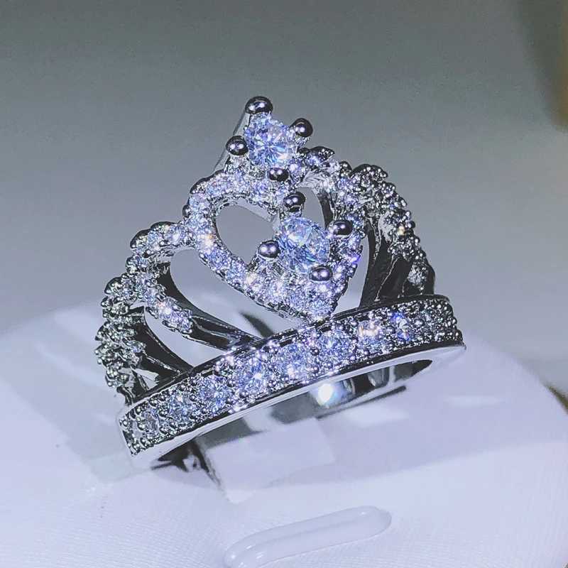 925 silver Fancy Crown Women Ring Best Anniversary Girl Gift Elegant Female Dance Party Train Jewelry Rings WholesaleXJ250514