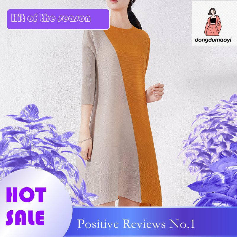 dongdumaoyi Shopee loose oversized round neck mid length dress looks slim and fashionable