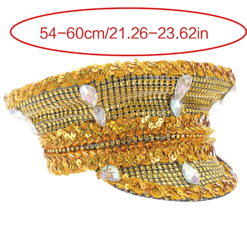 Sparkling Captain Hat Rivets Sequins Hat for Bachelorette Party Captain Hat for Actress 250513