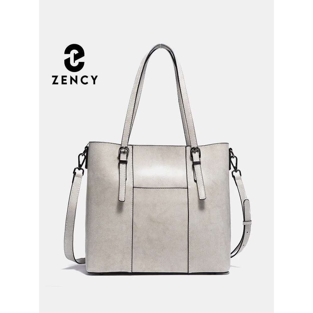 Zency New Women's Genuine Leather Tote Lady Designer Cowhide Shoulder Large Capacity OL Handbag Shopper Travel Bag