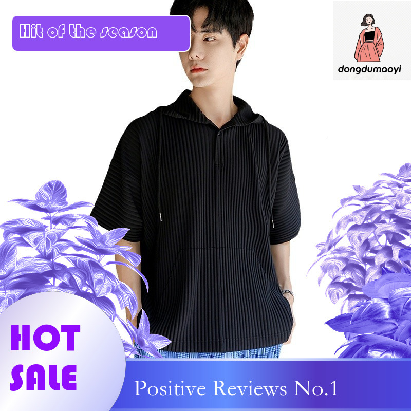 dongdumaoyi Miyake style pleated hooded sweatshirt men's casual loose hoodie three-dimensional sleeve silhouette pullover top HP26JK190