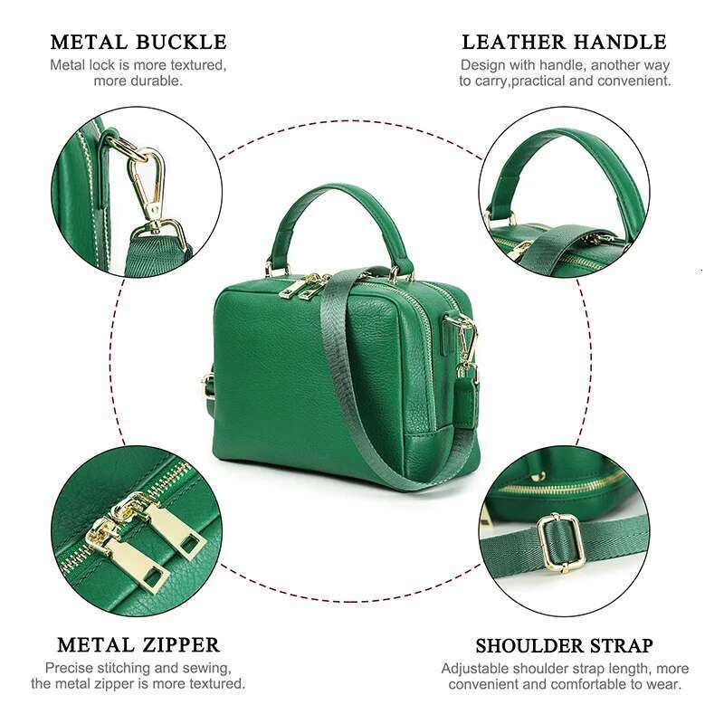 Contact's Crossbody Bags For Women Handbags Full Grain Leather 2 Zippers Green Ladies Shoulder Box Bag