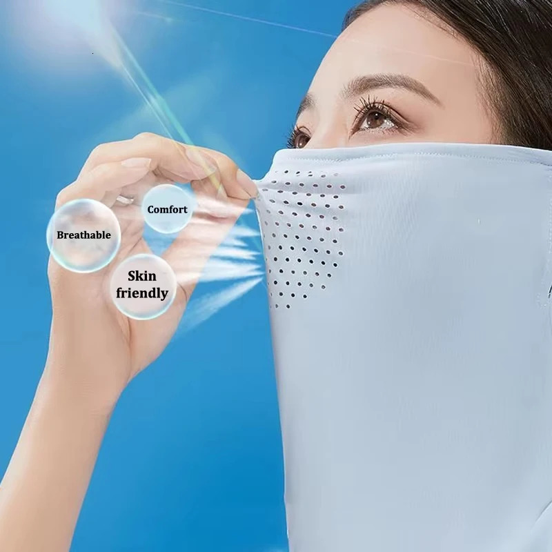 Unisex Summer Ice Silk Sunscreen Mask Outdoor Cycling Face Cover Solid Color Neck Wrap UV Protection Ear Bandana Scarf For Golf 250514