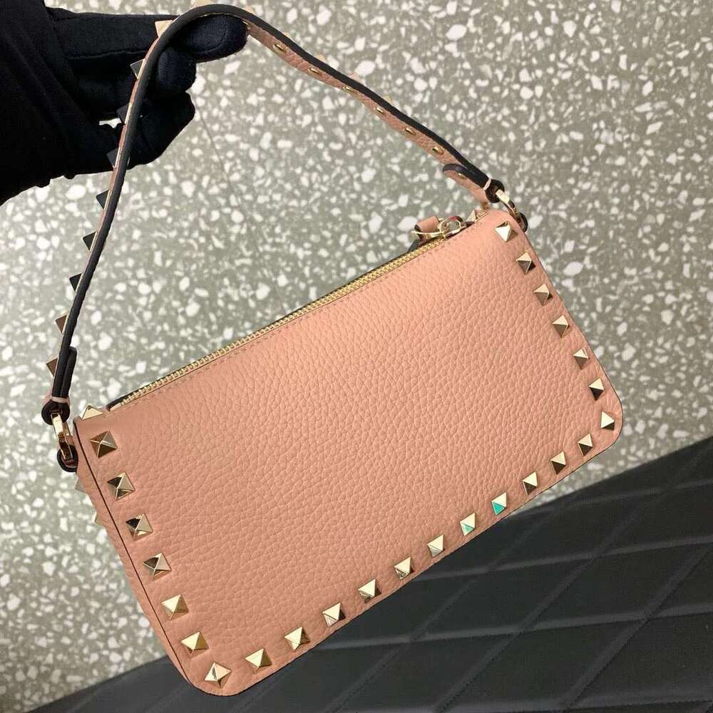 Women's Shoulder Diagonal Cross Bag Handbag Rivet Decoration Genuine Eather Material 2025 New High-Quality Fashionable