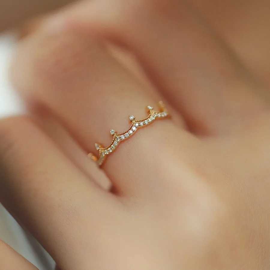 925 Sterling Silver Plated 18K Gold Zircon Crown Ring for Women Light Luxury Exquisite Wedding JewelryXJ250514