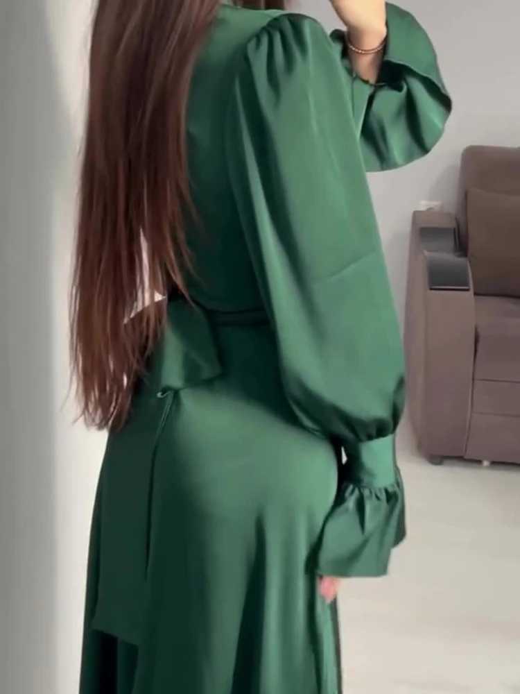 Eid Satin Muslim Dress for Women Abaya Party Dresses Ramadan Lace-up Islam Flare Slve Vestidos Largo Dubai Arab Long Robe 2024 X250514