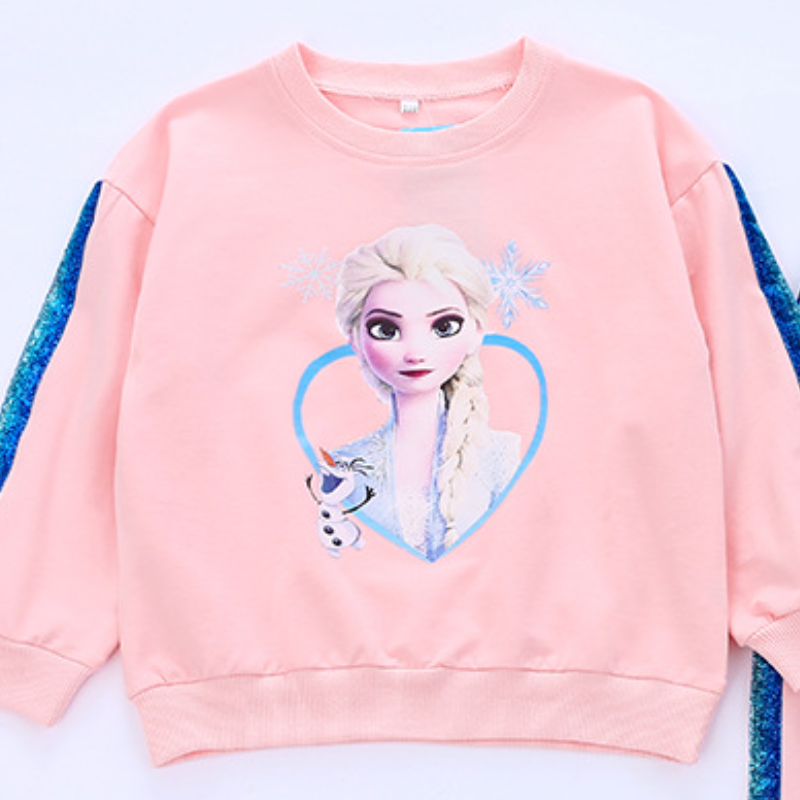 DISNEY Frozen Elsa princess kids designer clothes Spring and Autumn girls' set with sports printed sweatshirt and trousers.