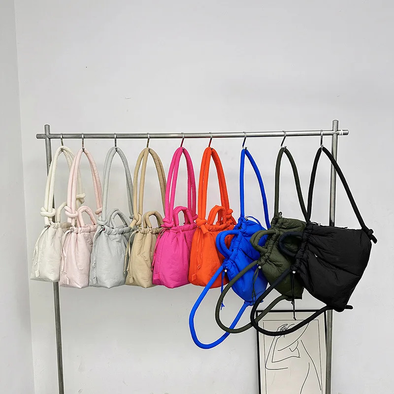 Women Handbags Large Capacity Puffer Tote Bag Nylon Down Cotton Lightweight Dualuse Shoulder Bags Drawstring Bucket Handbag 250514