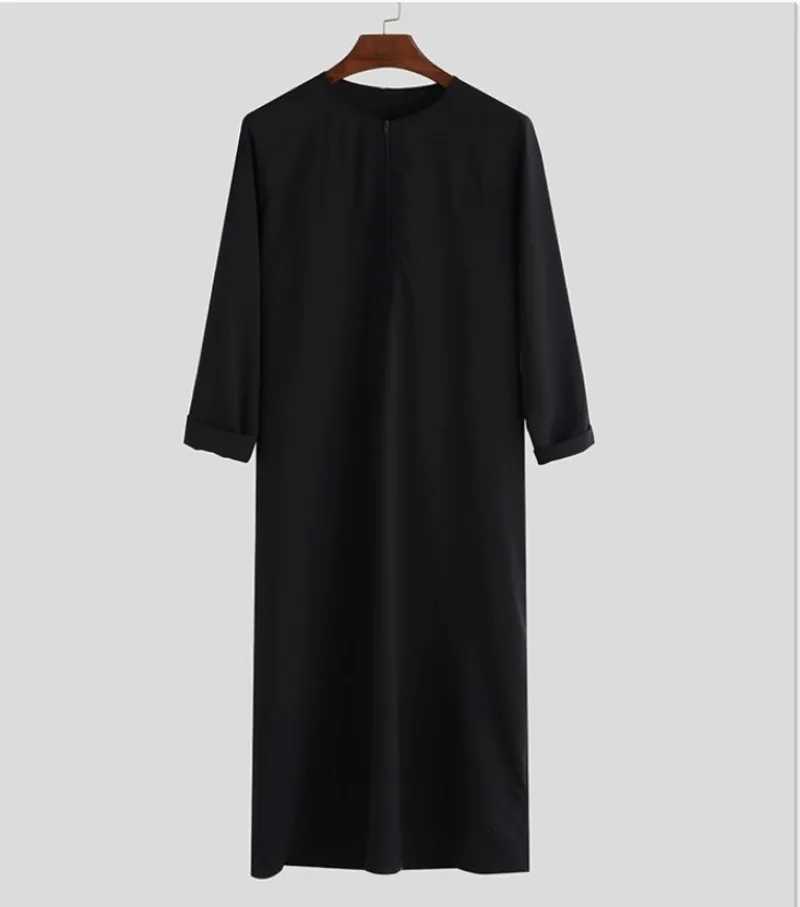 Mens Muslim Robe Middle East Saudi Arabia Dubai Islamic Loose Robe Zipper Shirt Solid Color Round Neck Long Sleeve T-shirt X250514