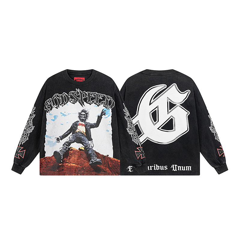 Men's Hoodies Harajuku Classic Character Graphic Print Godspeed Oversized Crew Neck Sweatshirt Gothic Brown Long Sleeves Men Women Autumn