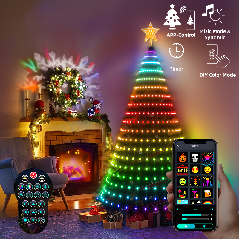 Smart App-Controlled Christmas Tree Lights with Customizable Color Combinations & Timer Switch