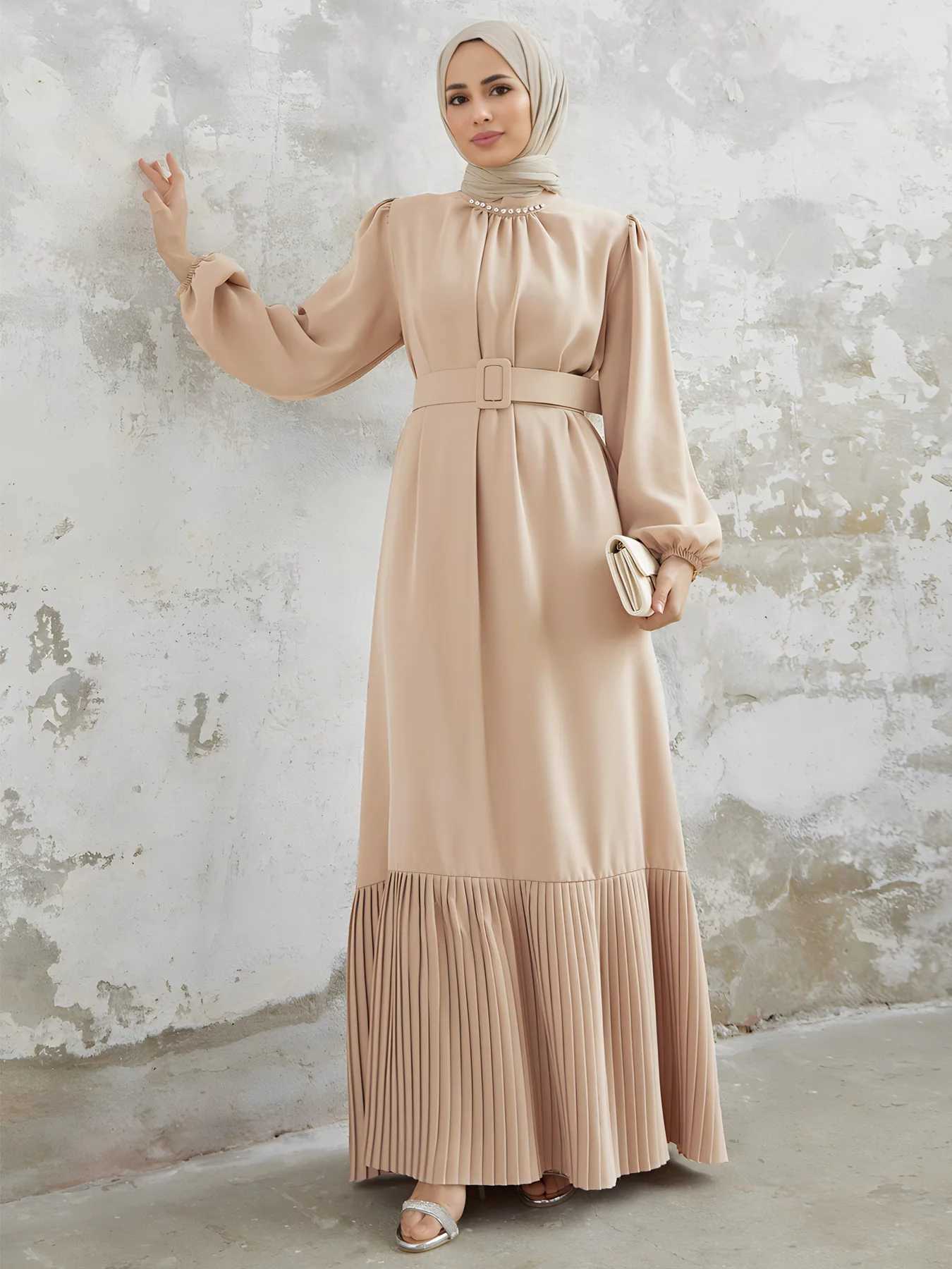 Elegant Women Muslim Abaya Diamond Pleated Long Maxi Dresses Turkey Kaftan Arab Robe Islamic Eid Party Ramadan Jalabiya Vestidos X250514