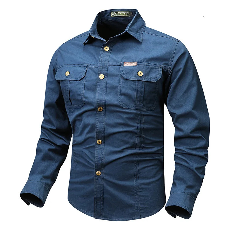 Retro style mens long sleeved pocket n casual button up shirt Qutdoo for spring and autumn 250506Z