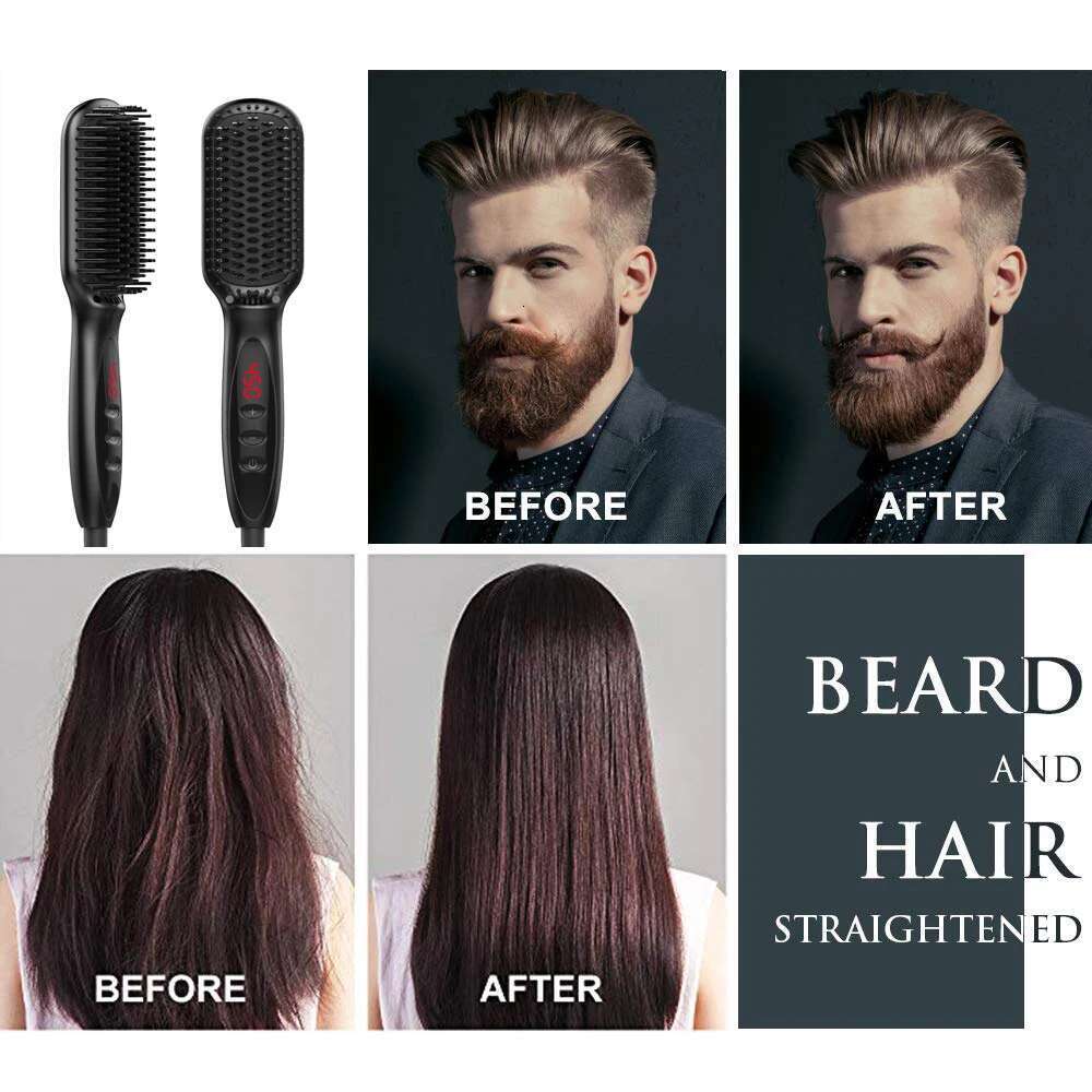 Professional Fast Heating Anti-Scald Auto Shut Off Beard Straightening Comb Men Hair Styling Straighten Brush For Women