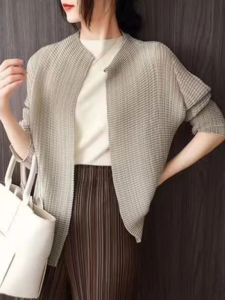 Woherb Women Solid Jacket Sun Protection Clothing Summer Thin See Through Coat 2025 Fashion Pleated Oversized Outwear Tops 250513