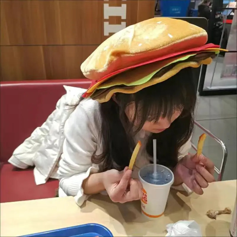 Funny Fast Food Fancy Hat Women Kids Hamburger Cheeseburger Shaped Carnival Halloween Christmas Party Dress Up Costume 250514