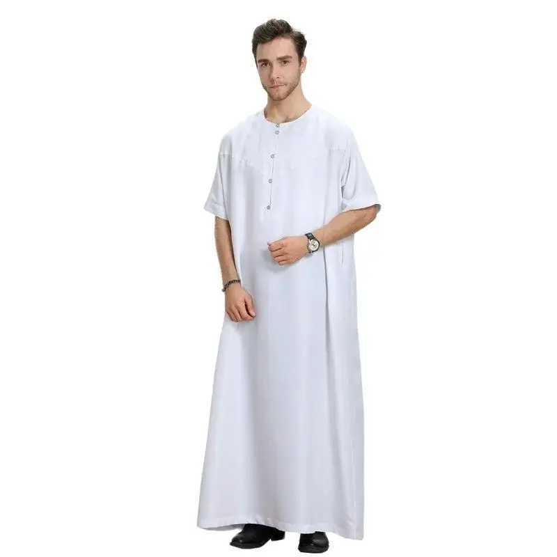 Islamic Clothing Premium Quality Middle Eastern Solid Color Short Sleeve Arabic Mens Jubba Thobe Jubba Men Tunic Djellaba Homme X250514