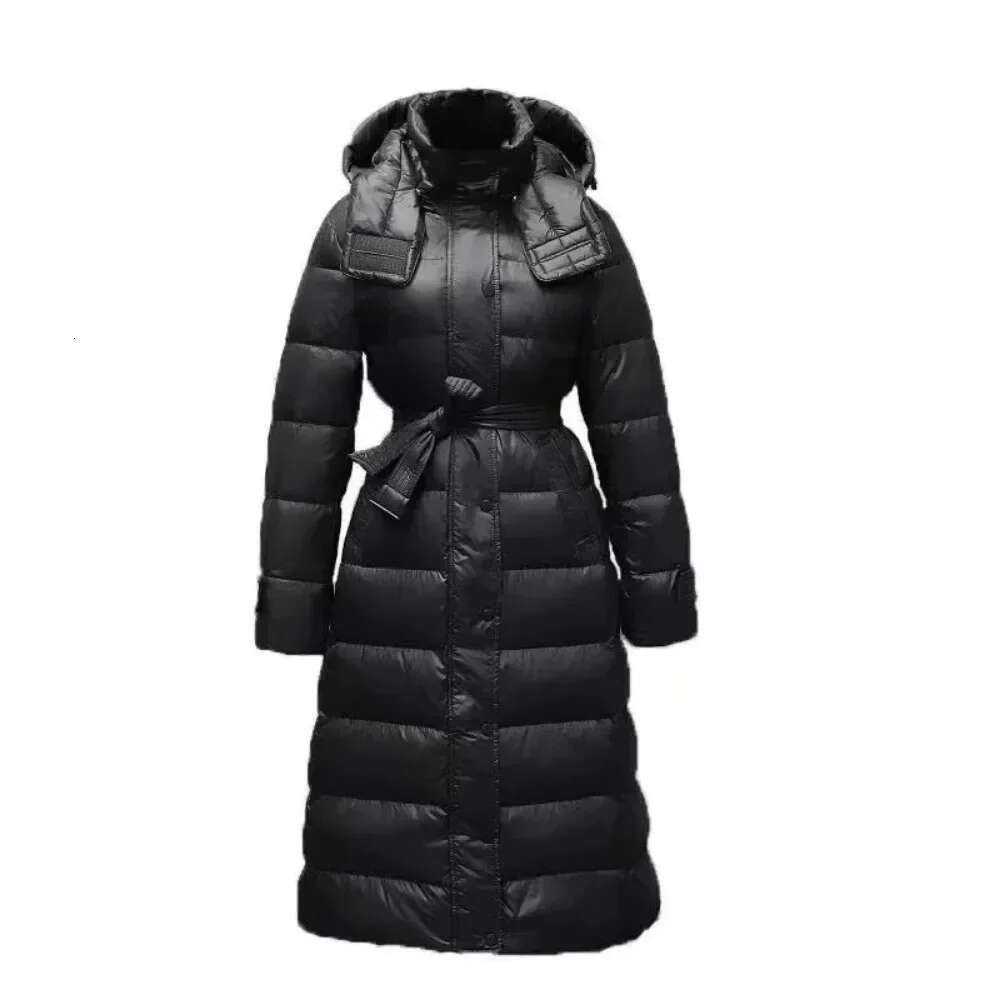 White Duck Jacket Women 2024 New Winter Long Hooded Warm Belt Slim Down Coat Female Korean Office Lady Casual Fashion