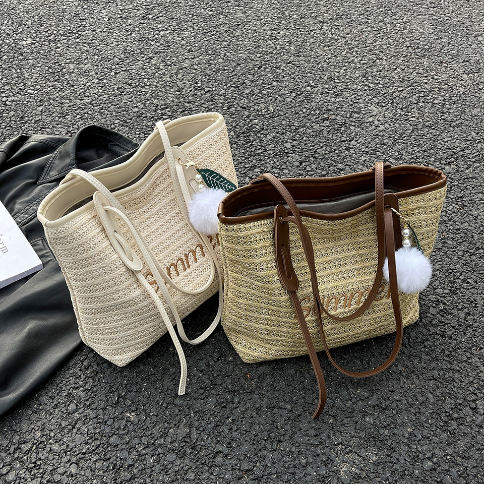 Summer popular vegetable basket for women 2025 new grass woven bag, large capacity versatile commuting single shoulder bucket bag