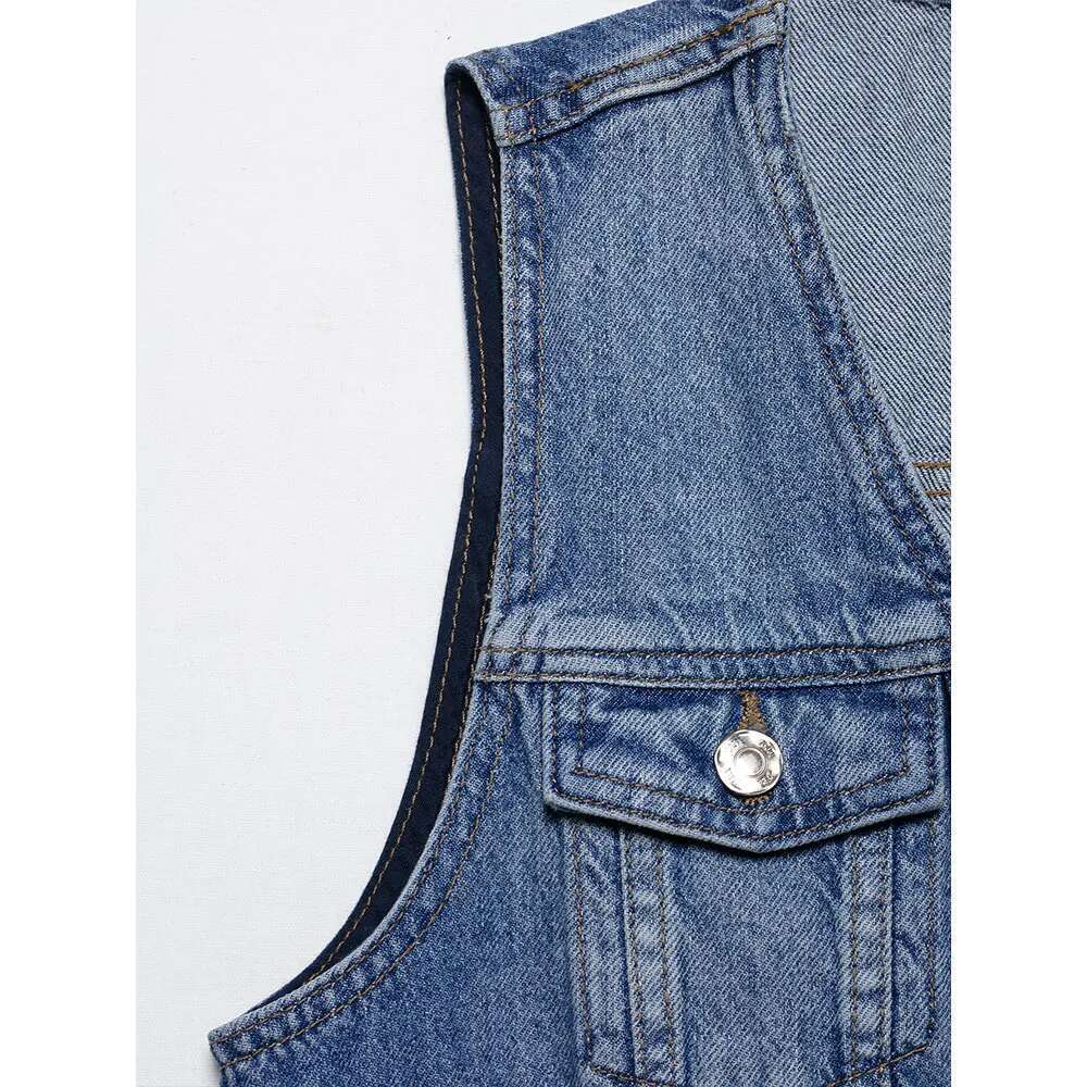 DUOPERI Women 2025 New Denim Blue Waistcoats Casual V-Neck Sleeveless Jackets Vest Female Chic Lady Tank Tops Chaquetas De Mujer