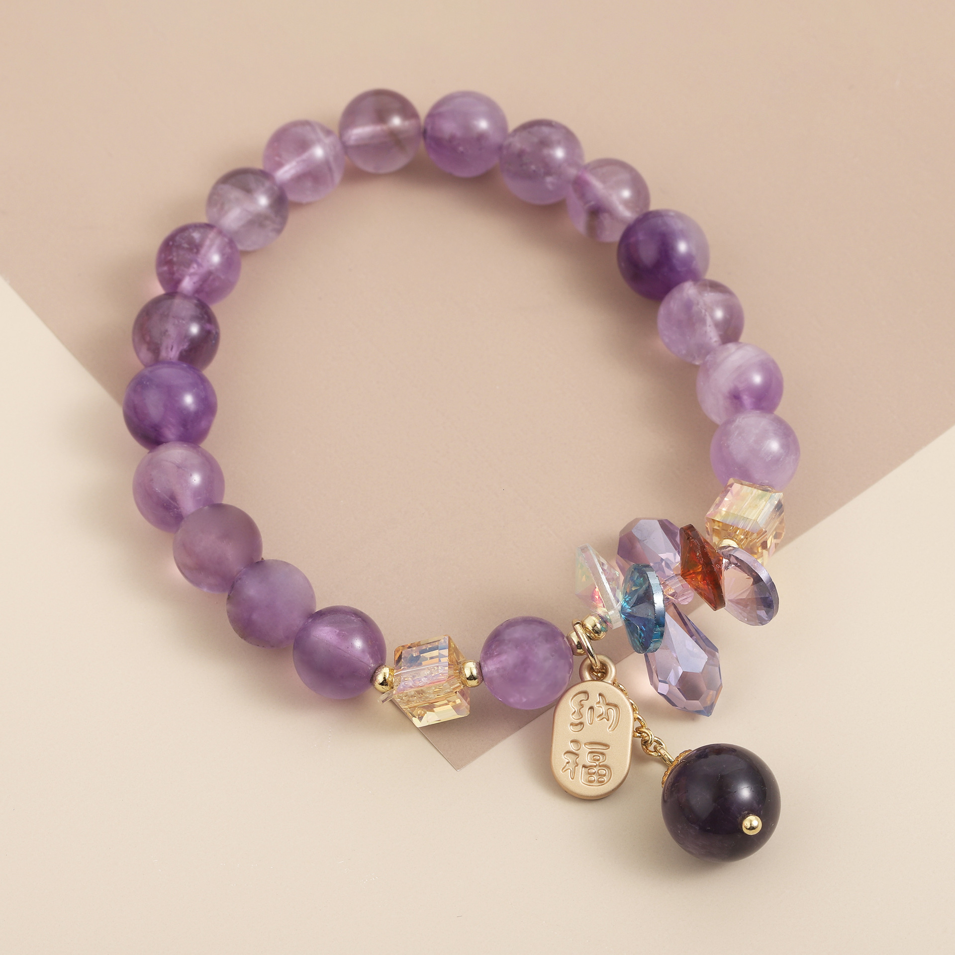 Straight fashion colored amethyst women's bead bracelet temperament Korean style sand gold crystal pendant