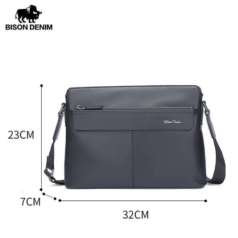 BISON DENIM Genuine Leather Shoulder High Quality Cowhide Crossbody Bag For Men Business Messenger Bags 2023 New