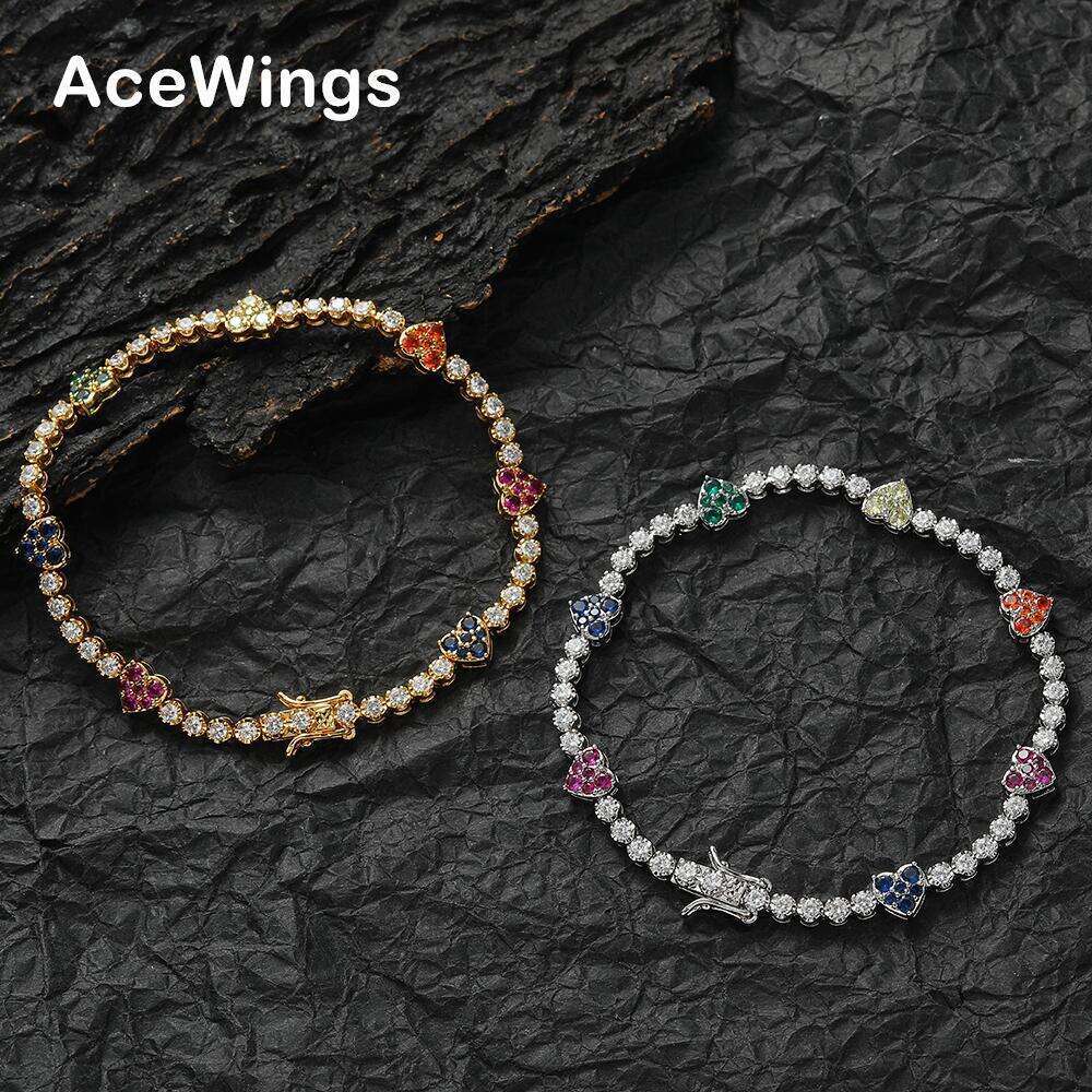 Colorful shaped Bracelet Hip Hop Couple Layered Copper Set Zircon Heart Tennis Chain